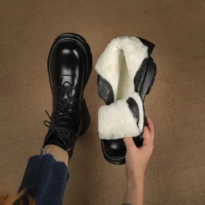 Women Genuine Leather Comfortable Wool Winter Boots