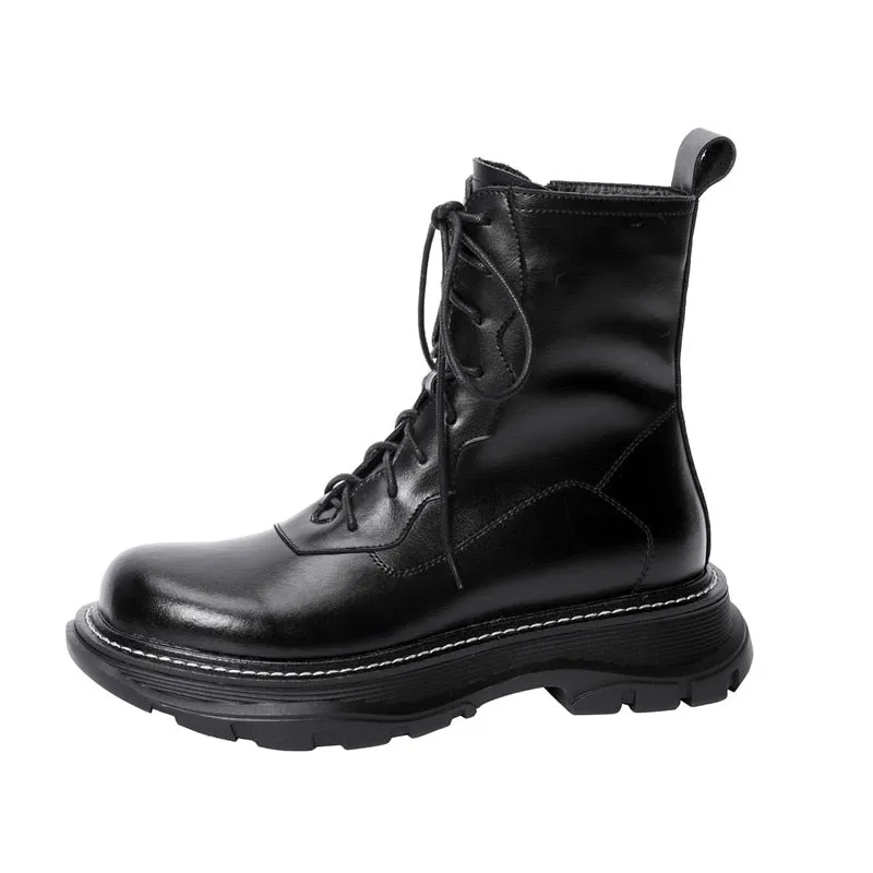 Women Genuine Leather Comfortable Wool Winter Boots