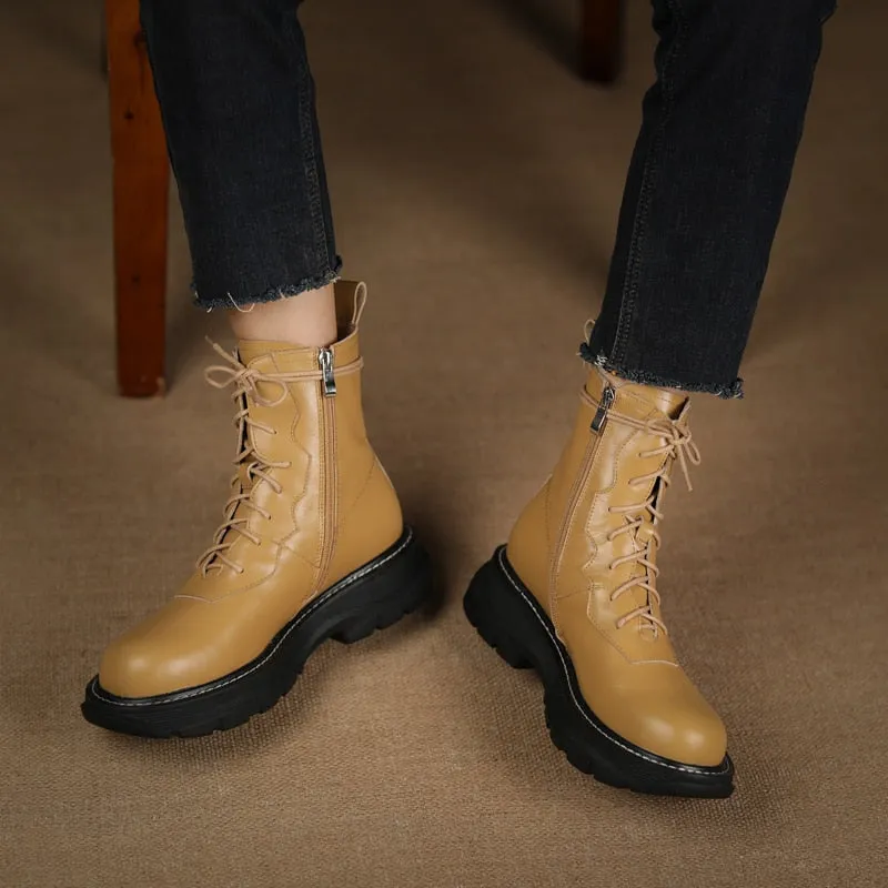 Women Genuine Leather Comfortable Wool Winter Boots