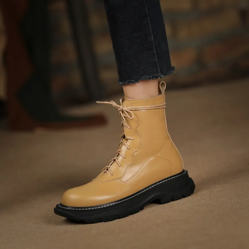 Women Genuine Leather Comfortable Wool Winter Boots