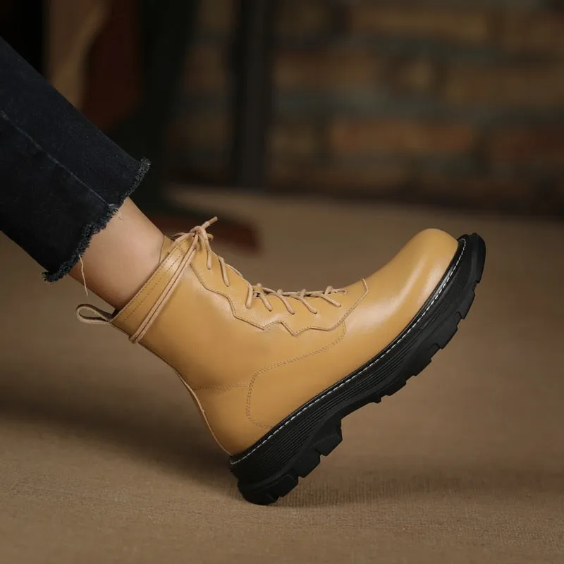 Women Genuine Leather Comfortable Wool Winter Boots