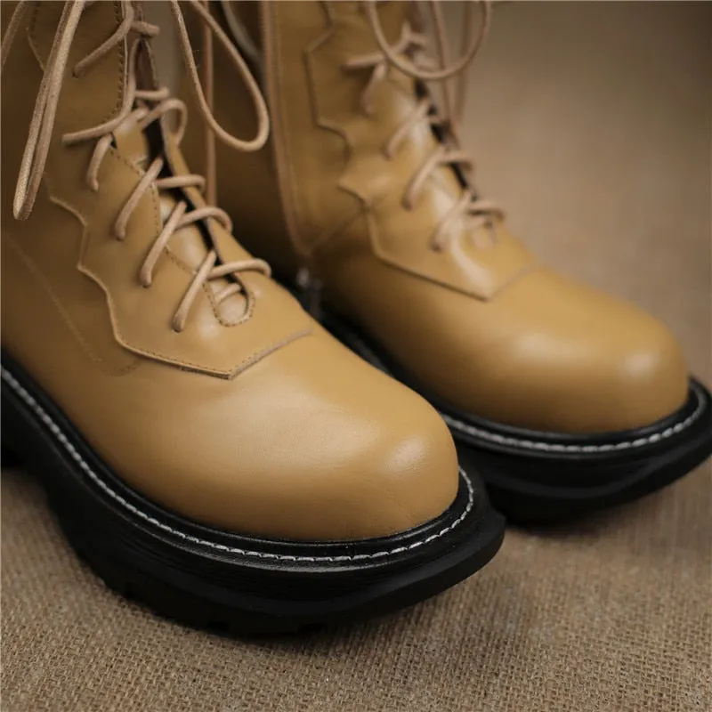 Women Genuine Leather Comfortable Wool Winter Boots
