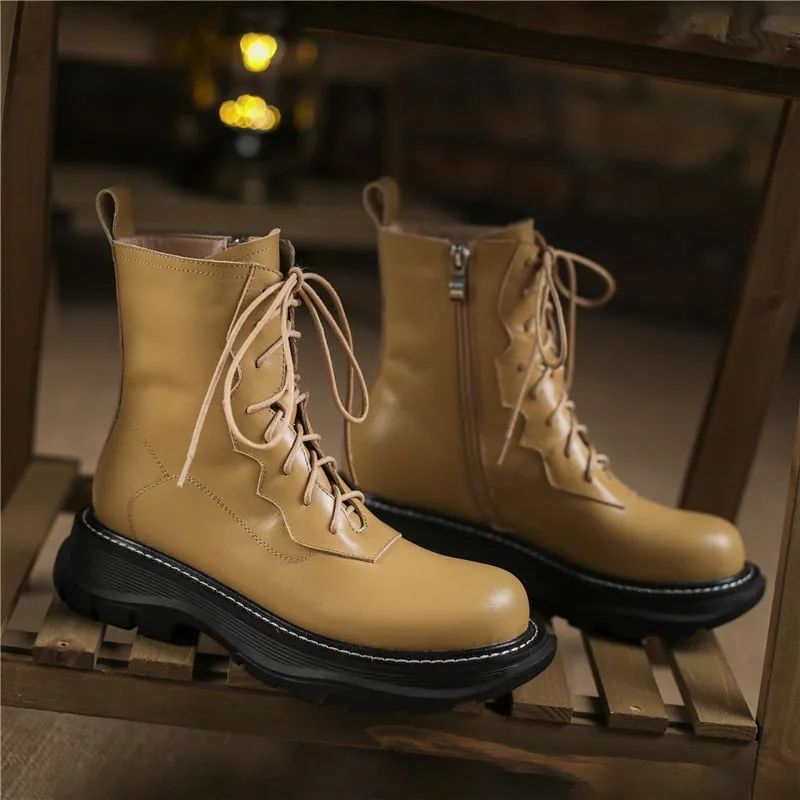 Women Genuine Leather Comfortable Wool Winter Boots