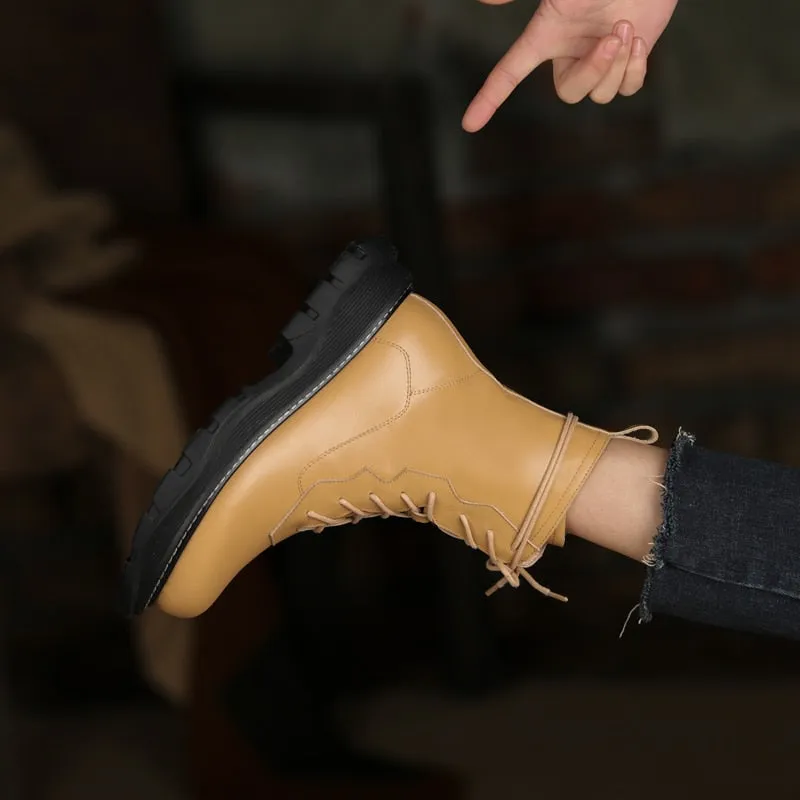 Women Genuine Leather Comfortable Wool Winter Boots