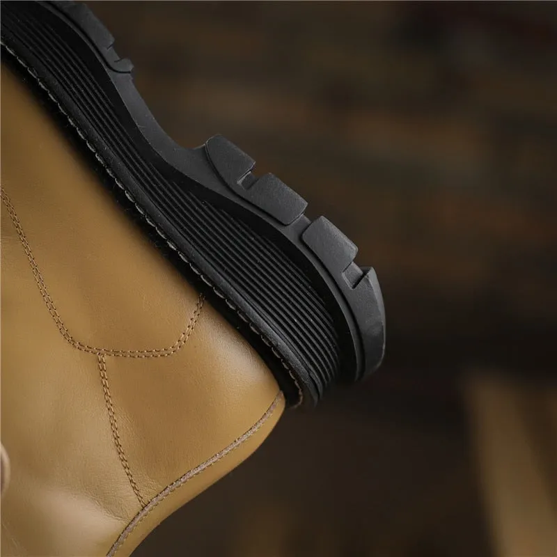 Women Genuine Leather Comfortable Wool Winter Boots