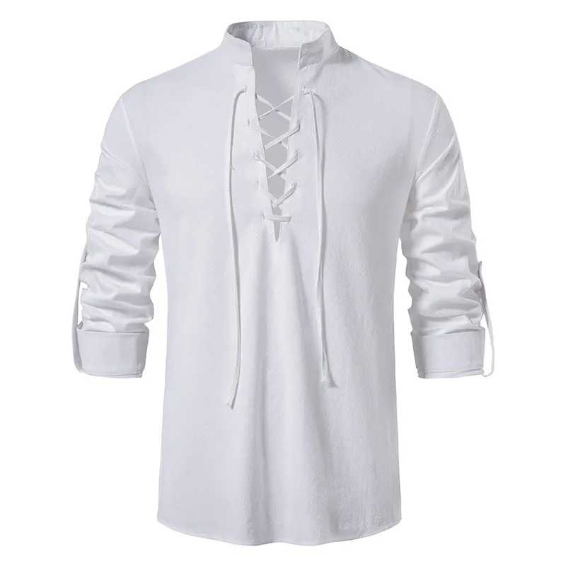 Women Men Turtleneck Tied Straps Long Sleeves T-shirt
