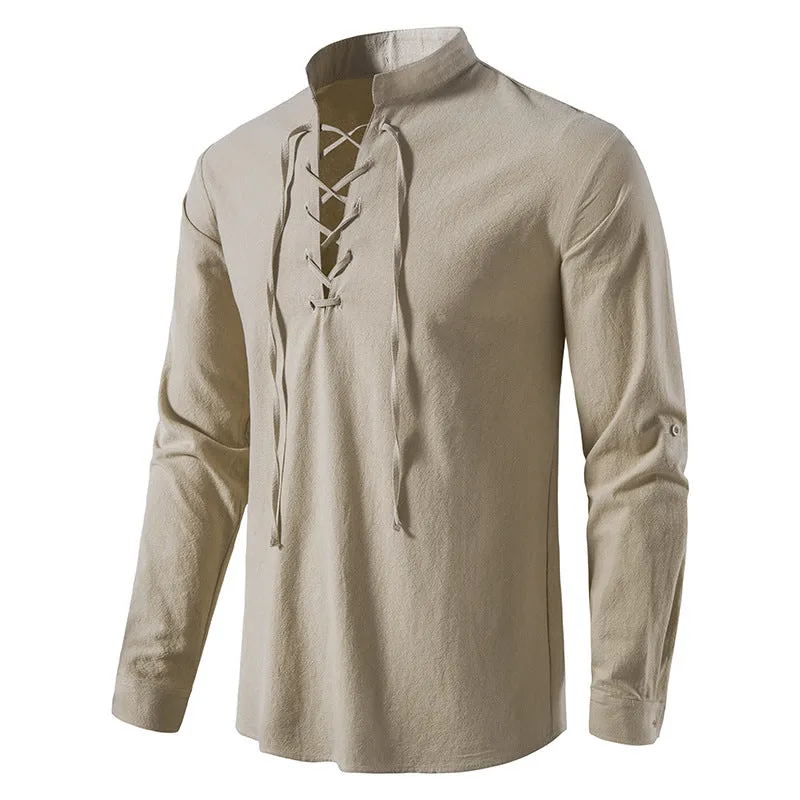 Women Men Turtleneck Tied Straps Long Sleeves T-shirt