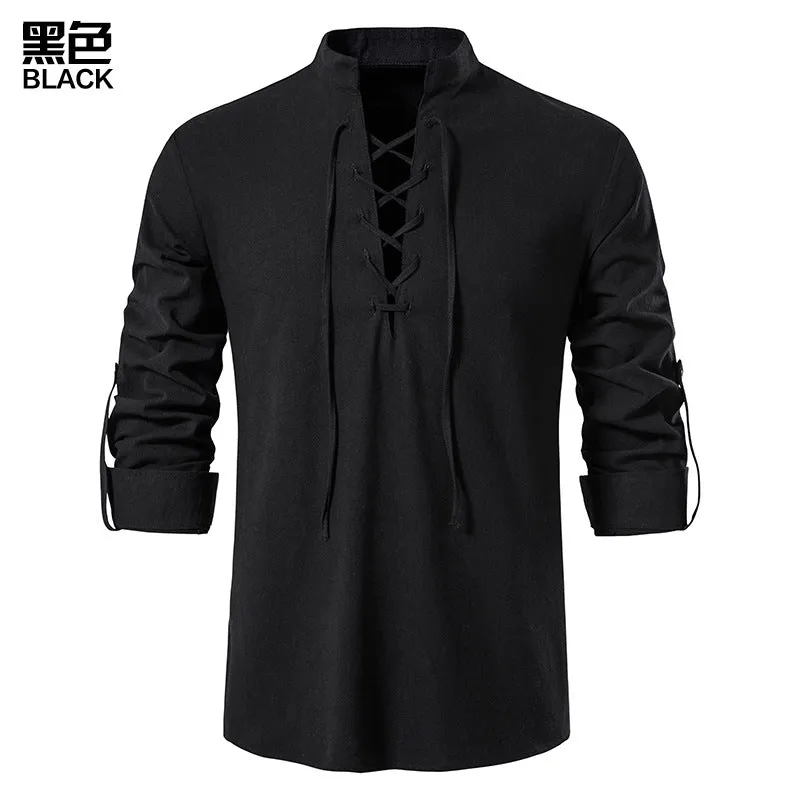 Women Men Turtleneck Tied Straps Long Sleeves T-shirt