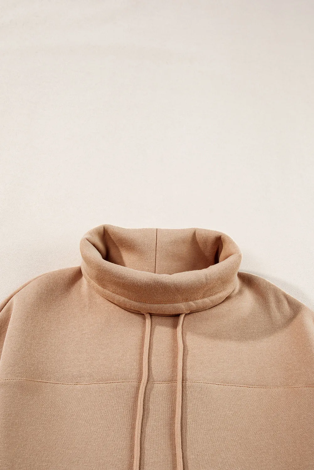 Womens Beige Drawstring Turtleneck Sweatshirt
