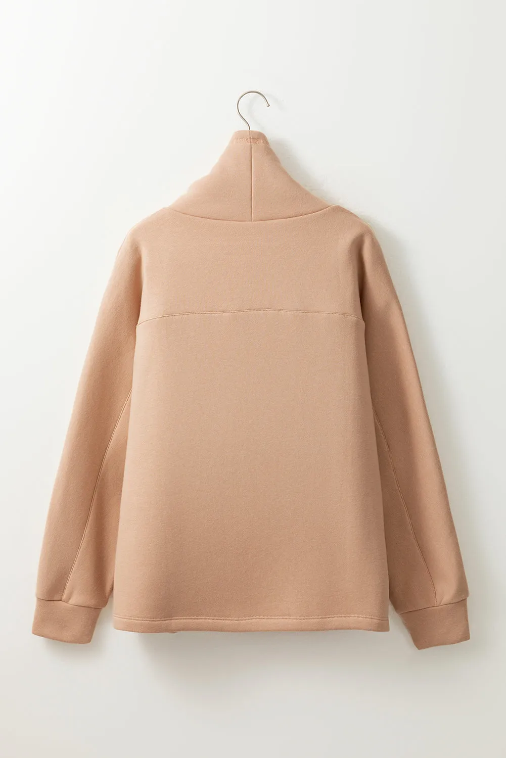 Womens Beige Drawstring Turtleneck Sweatshirt