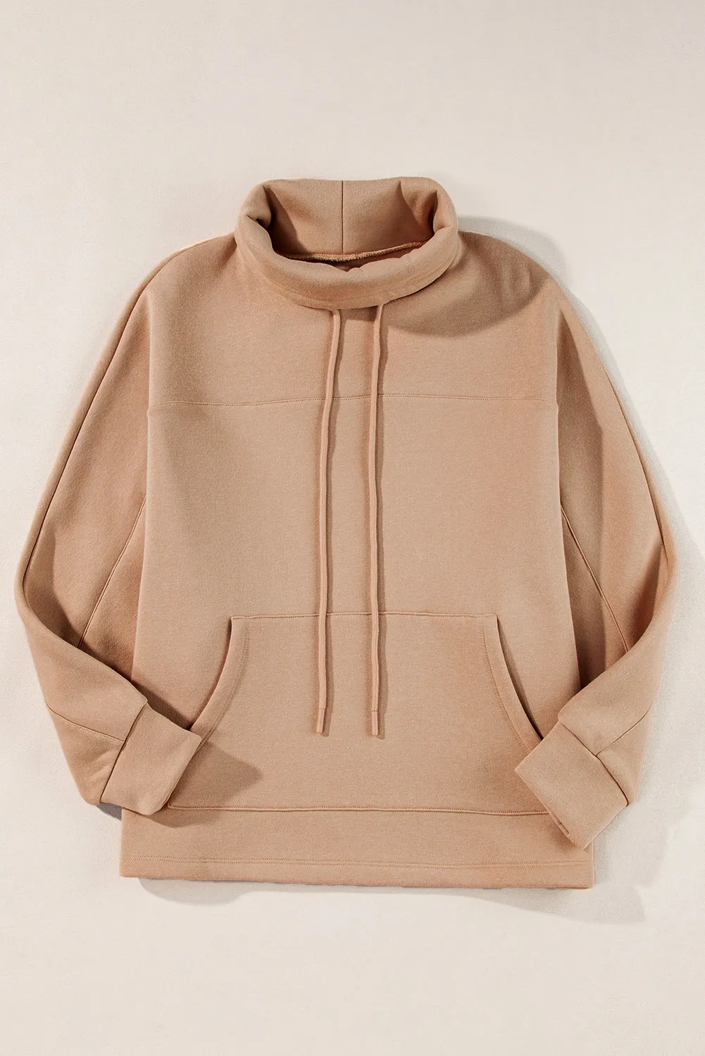Womens Beige Drawstring Turtleneck Sweatshirt