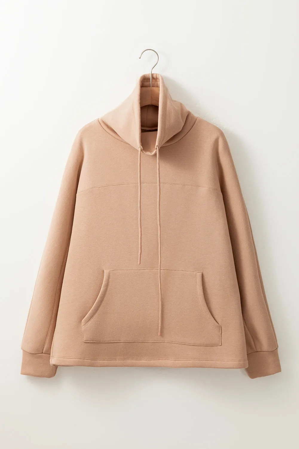 Womens Beige Drawstring Turtleneck Sweatshirt