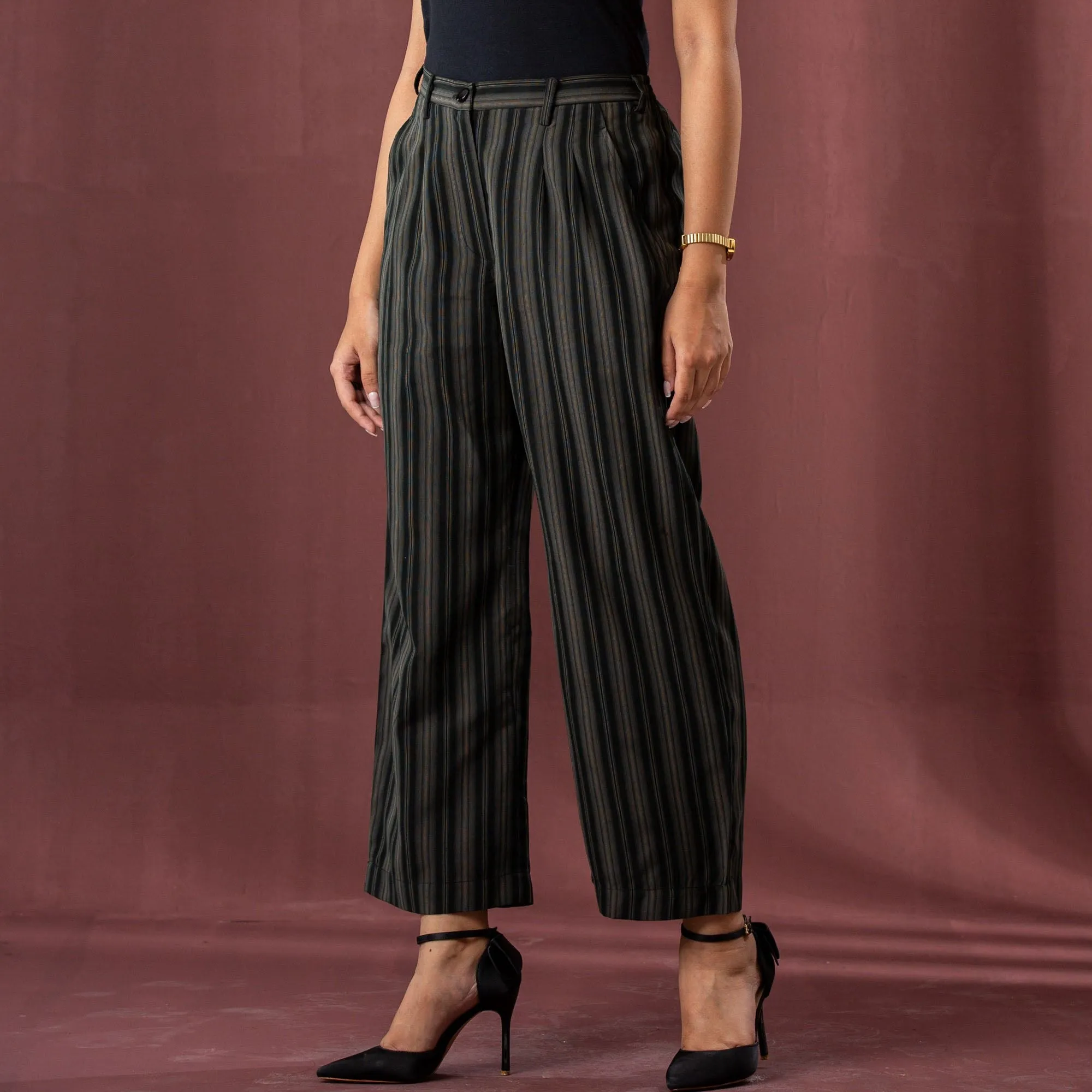 Womens Black-Brown Stripe Pant