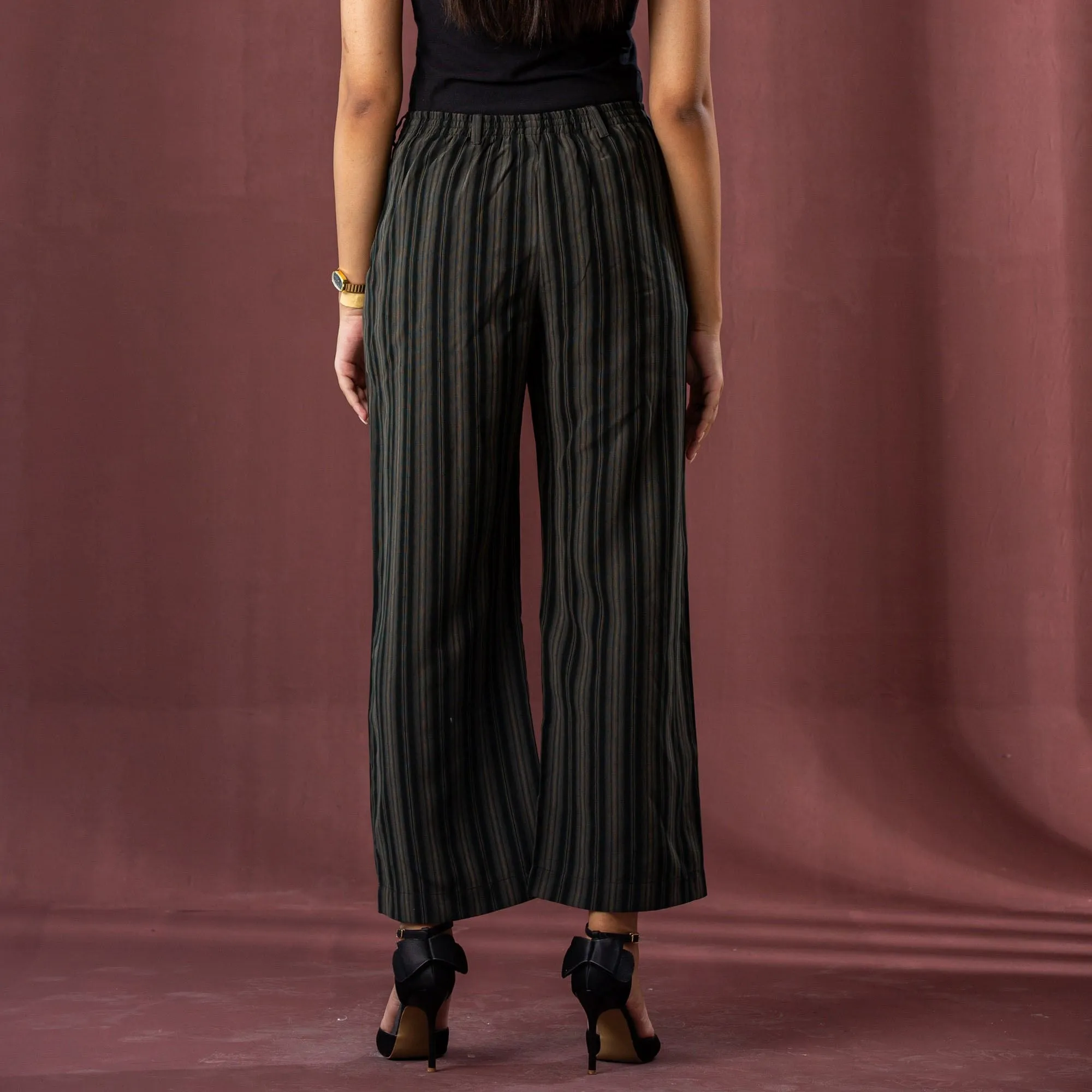 Womens Black-Brown Stripe Pant