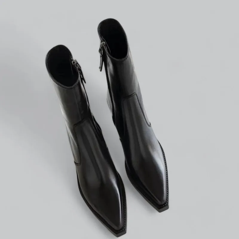 Women's Business Leather Ankle Boots | Genuine Leather, Block Heel, Comfortable Fit