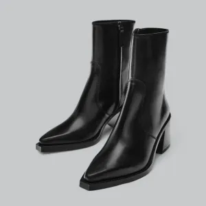 Women's Business Leather Ankle Boots | Genuine Leather, Block Heel, Comfortable Fit