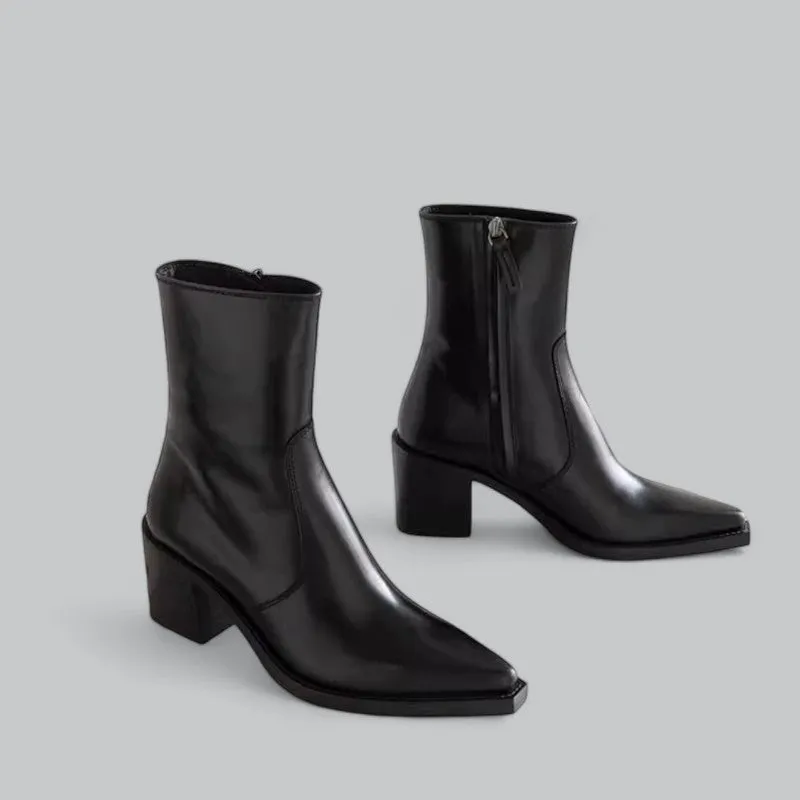Women's Business Leather Ankle Boots | Genuine Leather, Block Heel, Comfortable Fit