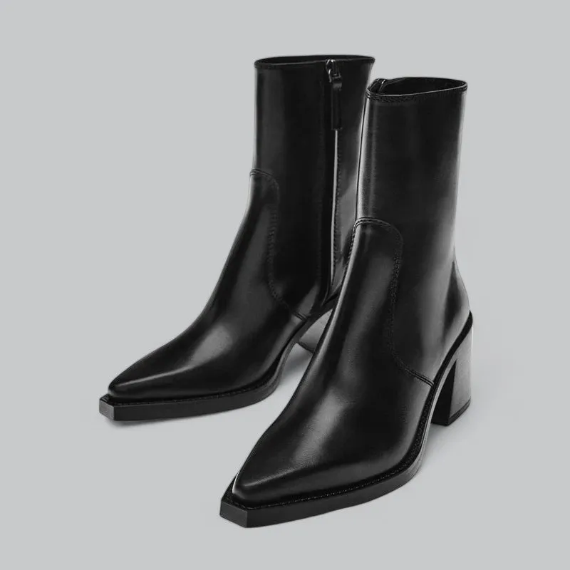 Women's Business Leather Ankle Boots | Genuine Leather, Block Heel, Comfortable Fit