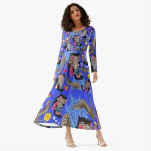 Women's Long-Sleeve One-piece Dress 'Blue Ocean'