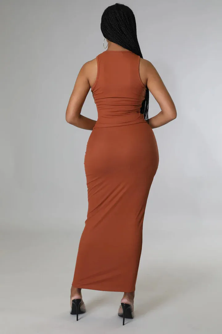 Women's Stylish Ribbed Lace Up Maxi Skirt Set