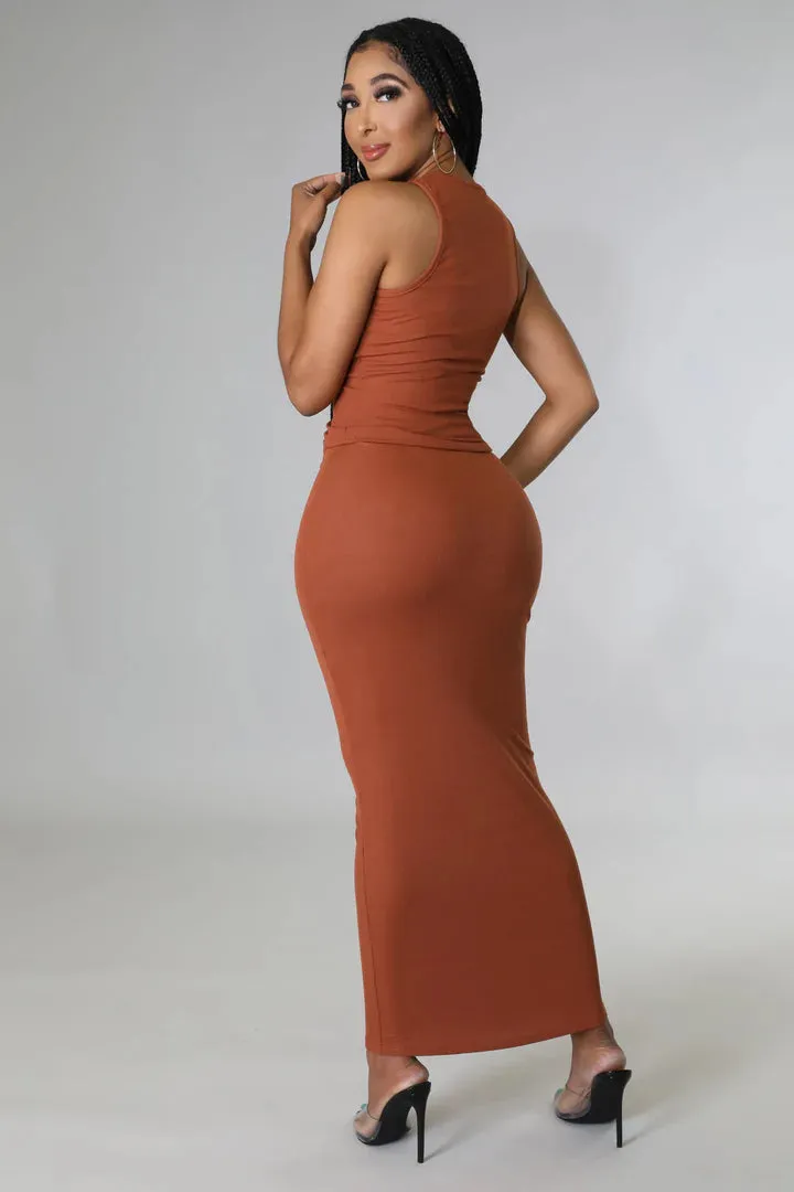 Women's Stylish Ribbed Lace Up Maxi Skirt Set
