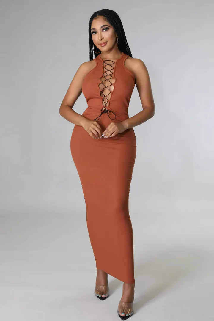 Women's Stylish Ribbed Lace Up Maxi Skirt Set