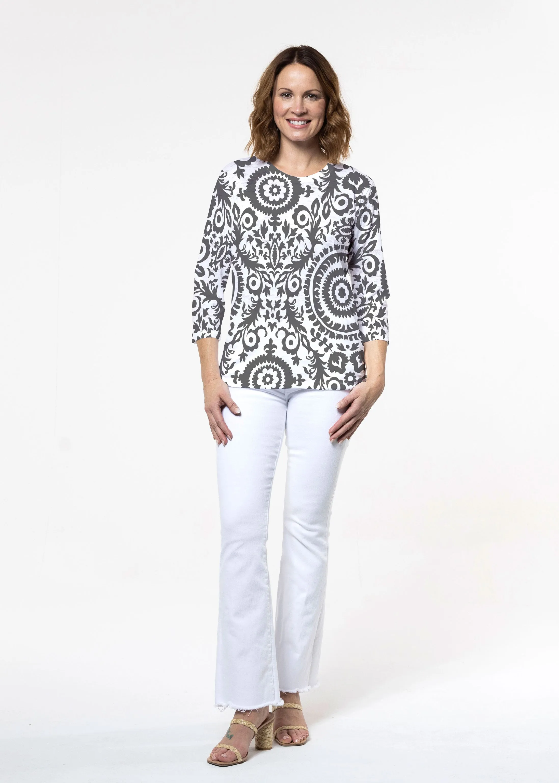 World of Swirls (14265) ~ Signature 3/4 Sleeve Crew Neck Top