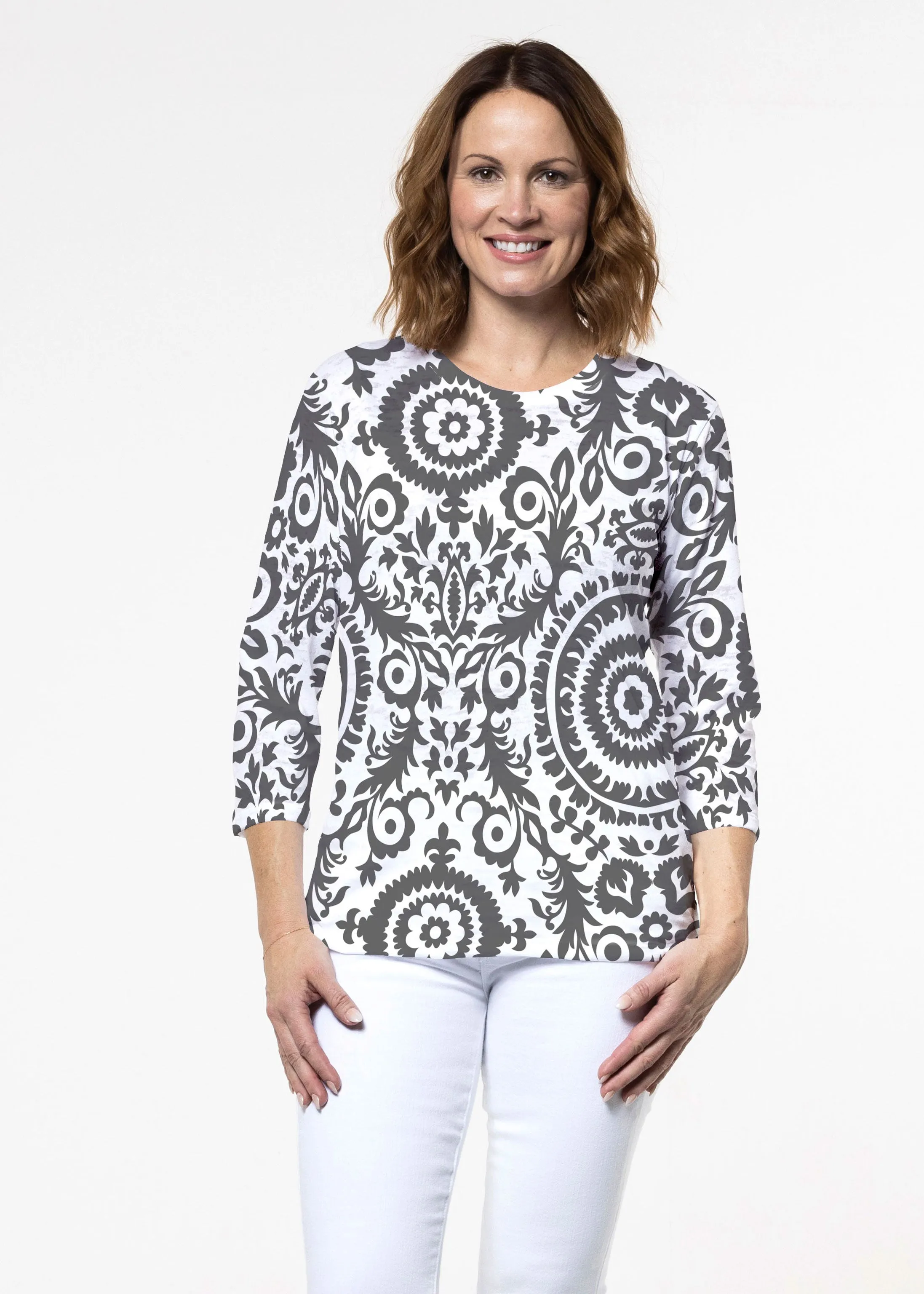 World of Swirls (14265) ~ Signature 3/4 Sleeve Crew Neck Top