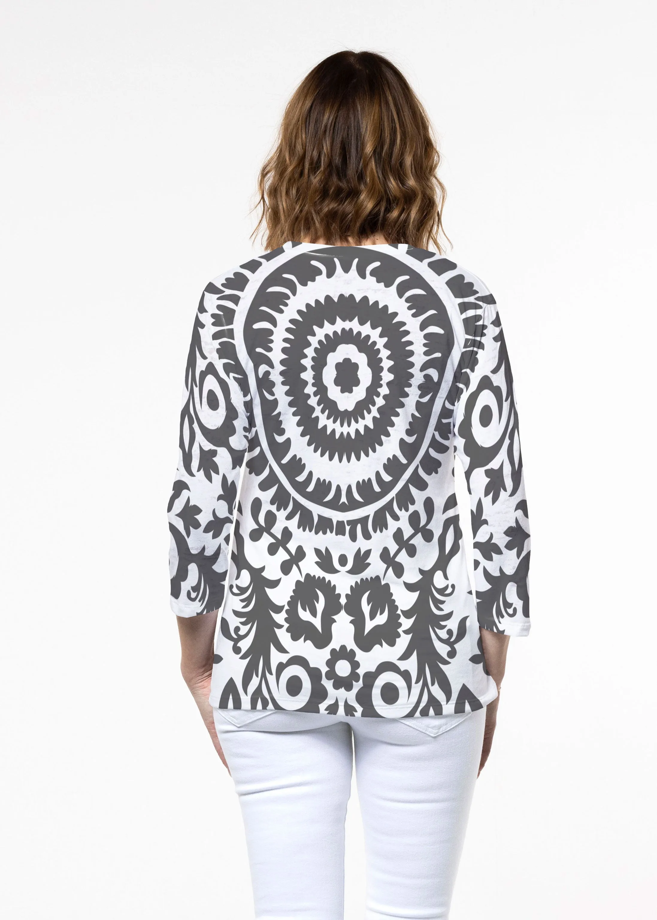 World of Swirls (14265) ~ Signature 3/4 Sleeve Crew Neck Top