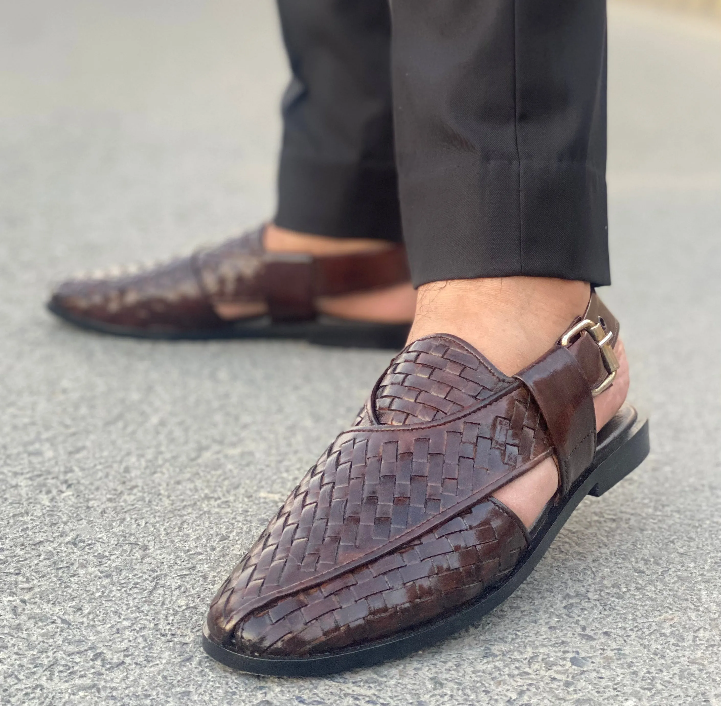 WS Pure leather Handmade Knitted Peshawari Chappal S-00690