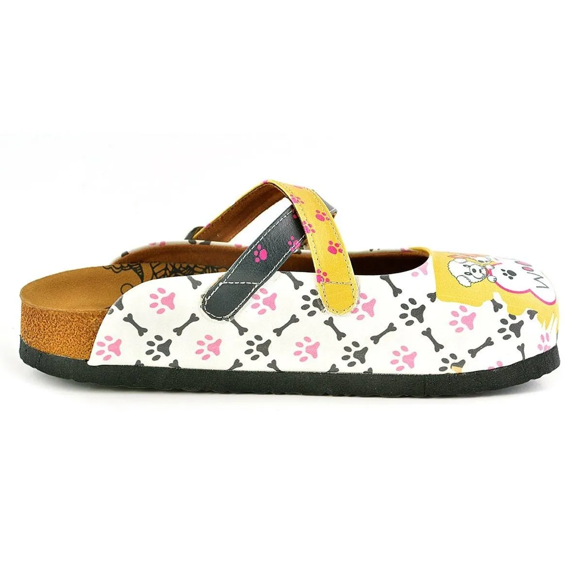 Yellow and Black Polkadot, Paw Pattern and I Love You, Cute Dogs Patterned Clogs - WCAL149