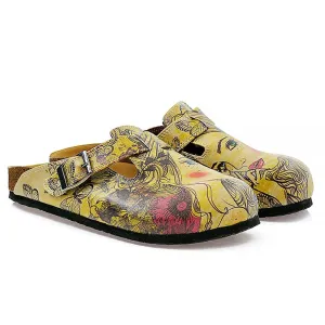 Yellow Color and Purple Flowers, Yellow Butterfly and Girl Portraits Patterned Clogs - CAL322