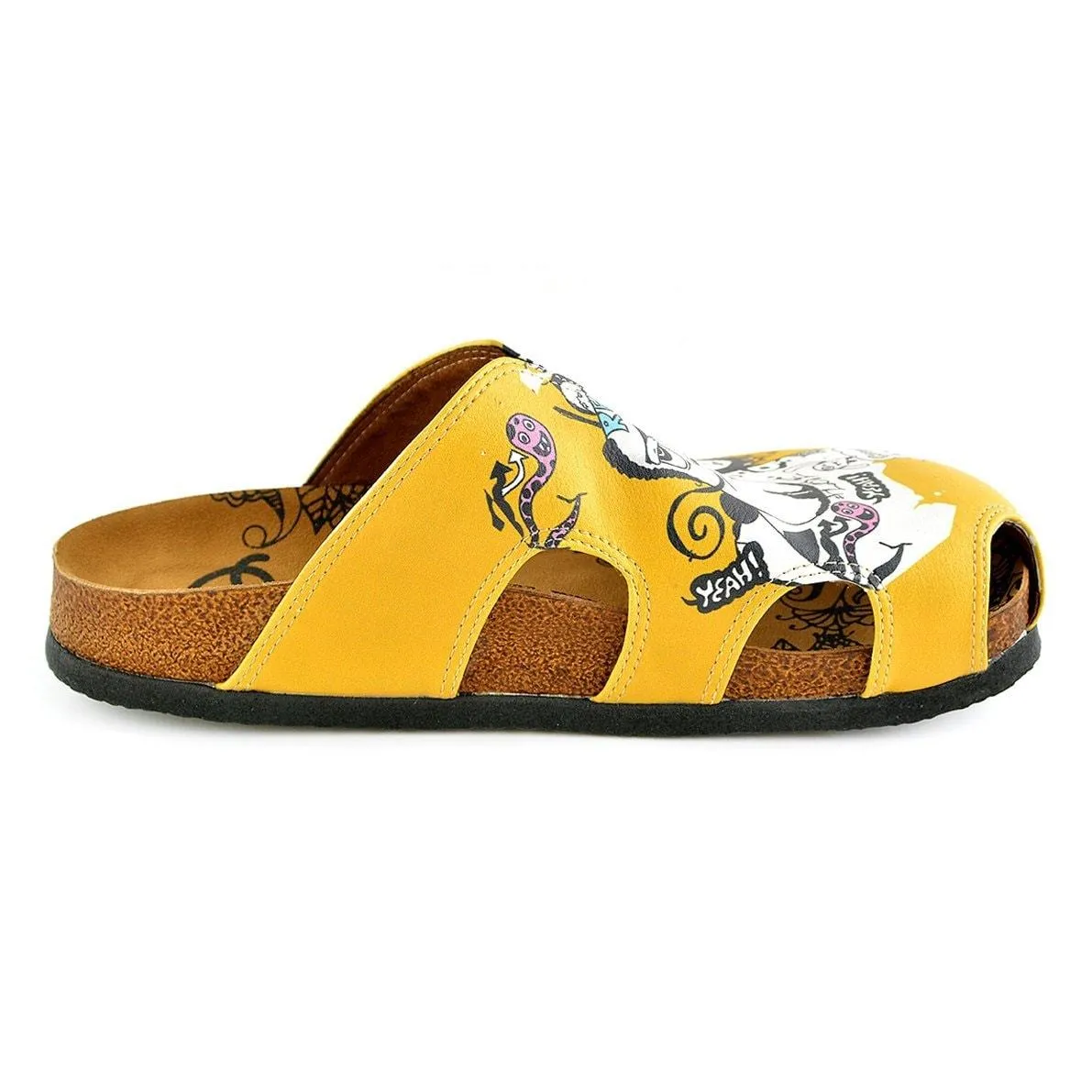 Yellow Colored and Black and White Patterned Clogs - WCAL606