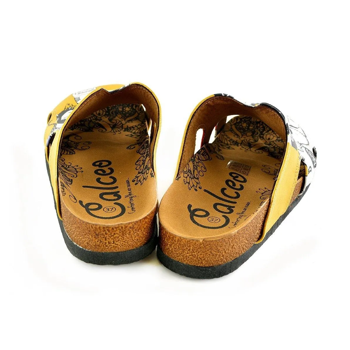 Yellow Colored and Black and White Patterned Clogs - WCAL606