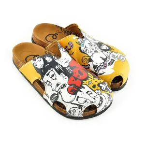 Yellow Colored and Black and White Patterned Clogs - WCAL606