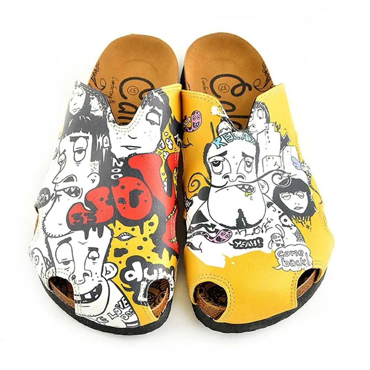Yellow Colored and Black and White Patterned Clogs - WCAL606
