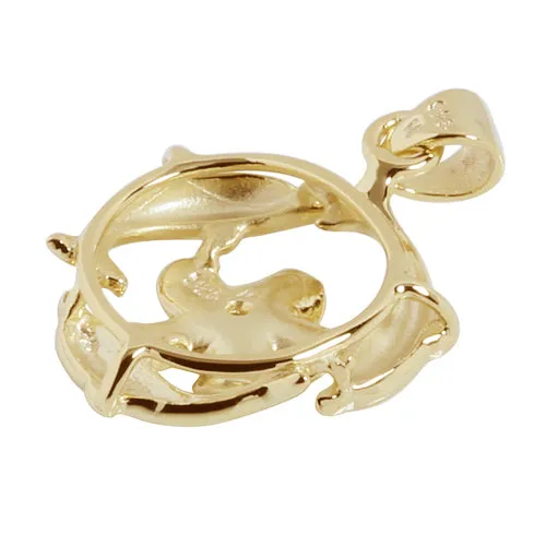 Yellow Gold Plated Sterling Silver Swimming Circle Dolphins w/Plumeria Pendant (Chain Sold Separately)