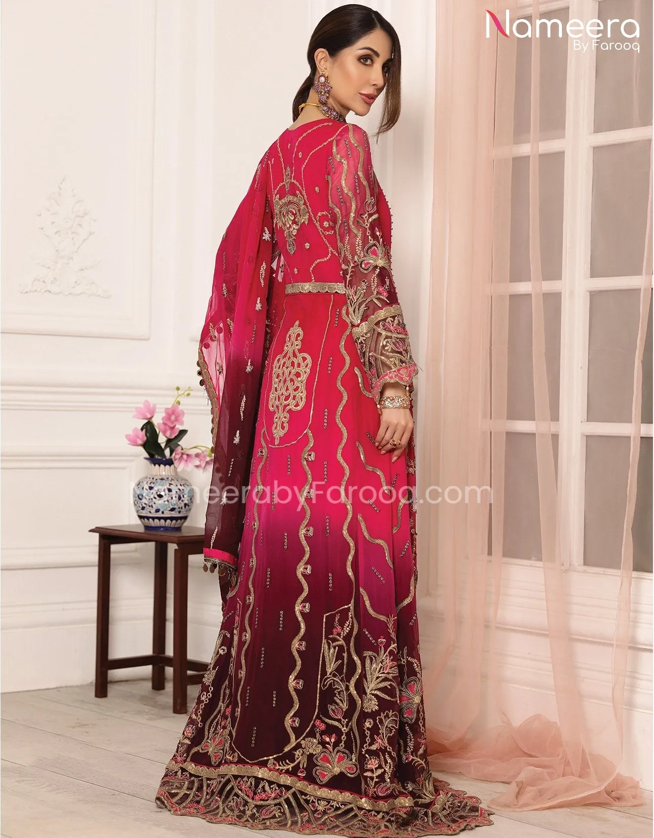 Zara Shahjahan Pakistani Gown Dress in Red Color #PF69