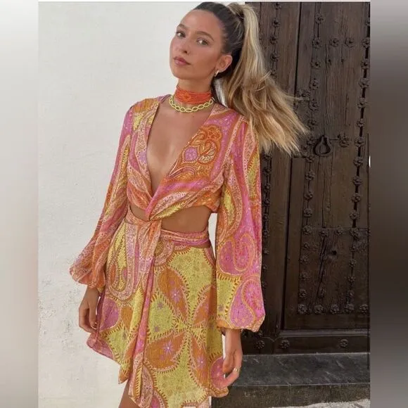 Zara Twist Front Colorful Paisley Wrap Dress