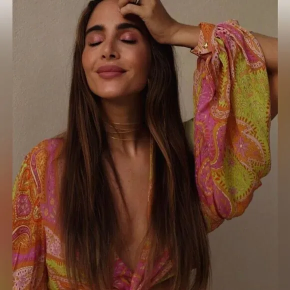 Zara Twist Front Colorful Paisley Wrap Dress