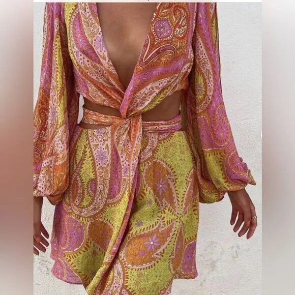 Zara Twist Front Colorful Paisley Wrap Dress
