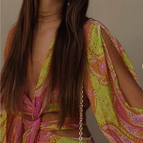 Zara Twist Front Colorful Paisley Wrap Dress