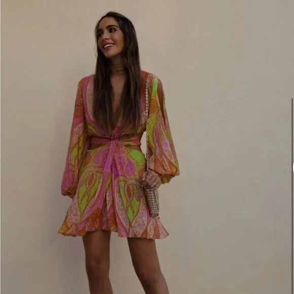 Zara Twist Front Colorful Paisley Wrap Dress