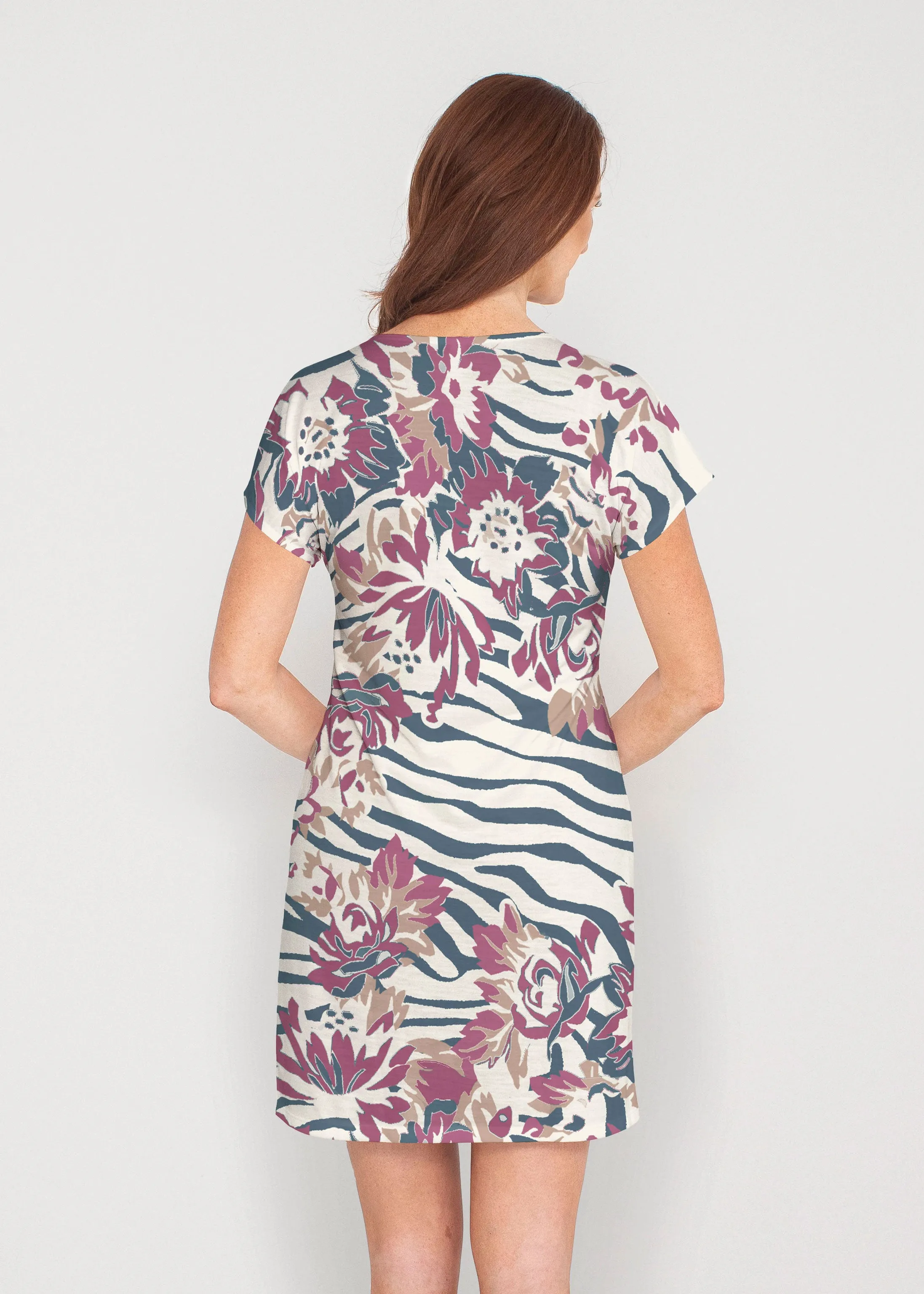 Zebra Posy Navy (8123) ~ French Terry Short Sleeve Crew Dress