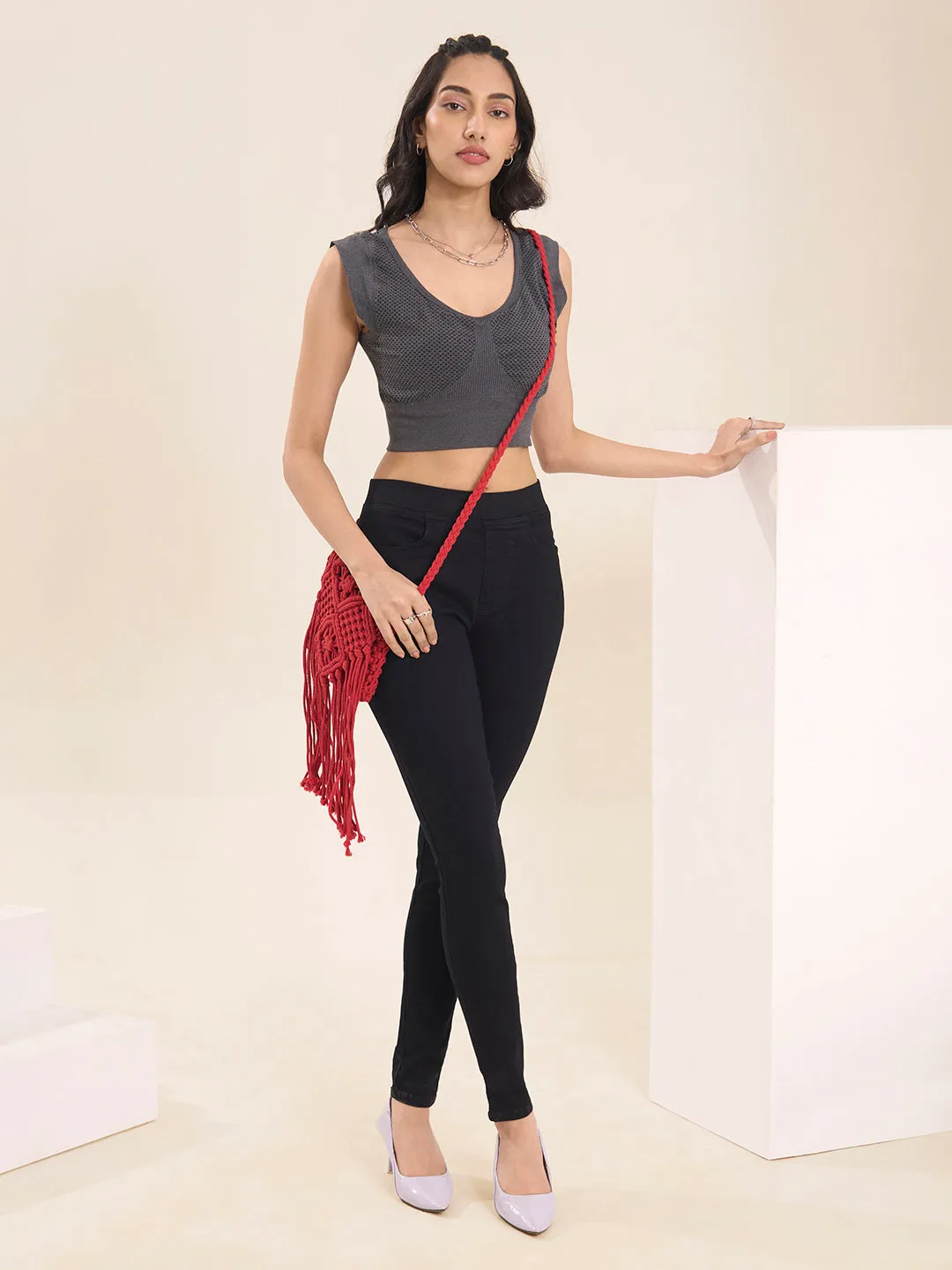 ZOLA Comfortable Denim Black Full Length Jegging for Women
